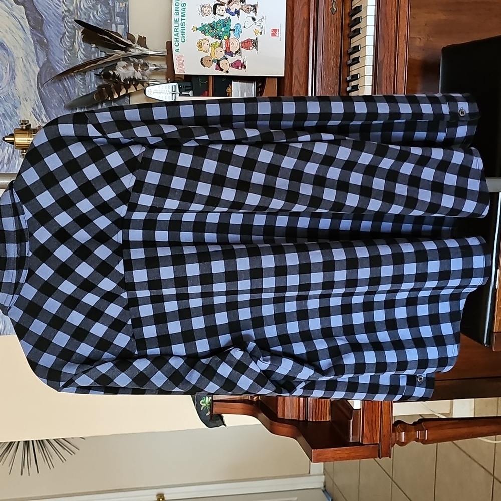 Quacker Factory Womens Purple Checkered Shirt with Floral Embroidery - Picture 5 of 10